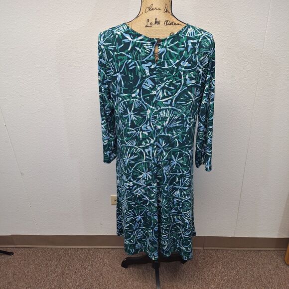 Iolani Palm Print Midi Dress Stretch Long Sleeve Multicolor Women's Size Large - Picture 3 of 10